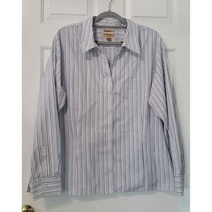 Gold Label Investments Women's Blue White Stripe Non-Iron Cotton Shirt 24W Plus